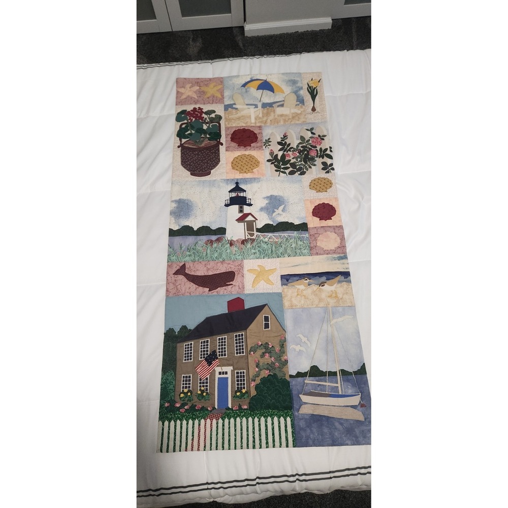 Signed Donna Albert 1994 Nantucket Quilt Wall Hanging 21x45 w/ COA Coastal